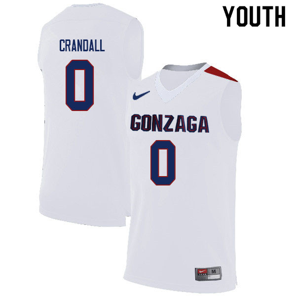Youth Gonzaga Bulldogs #0 Geno Crandall College Basketball Jerseys Sale-White